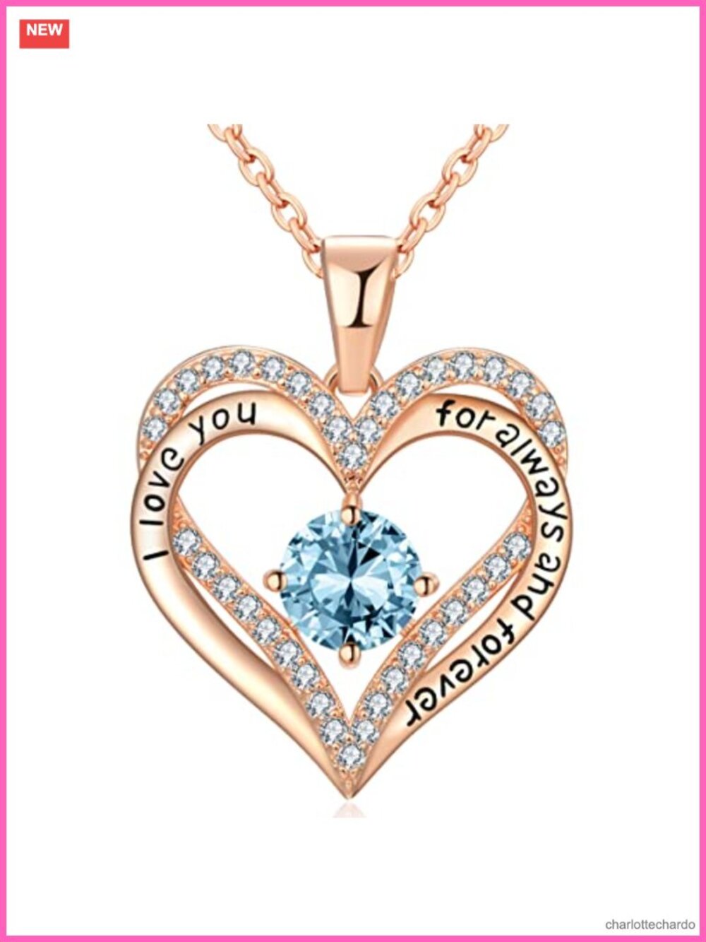 18K Rose Gold Plated Heart Pendant Necklace with Cubic Zirconia